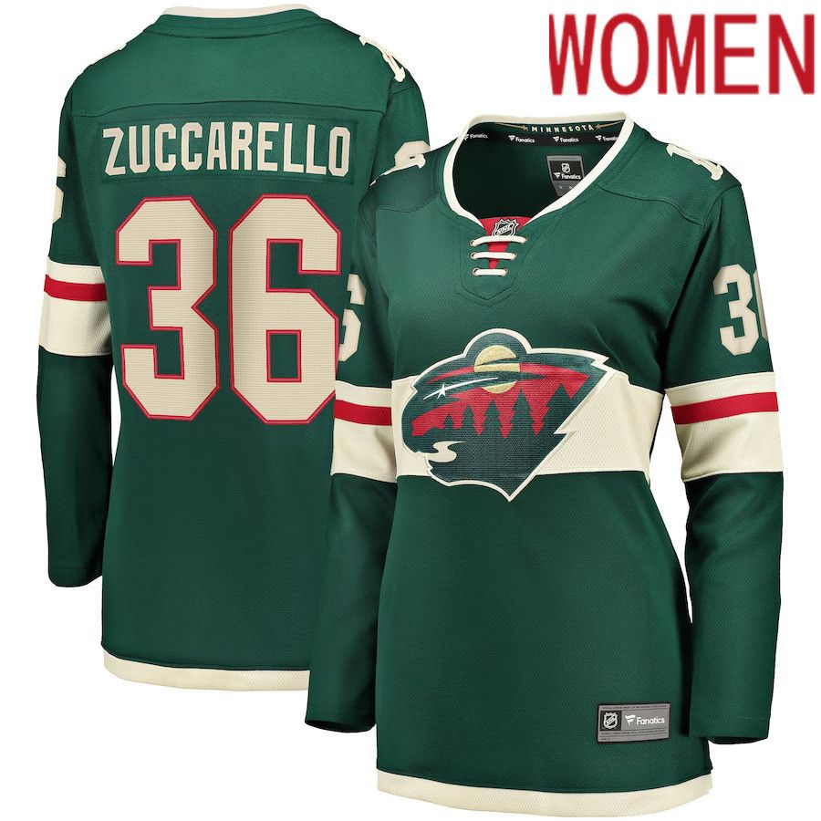 Women Minnesota Wild #36 Mats Zuccarello Fanatics Branded Green Breakaway Player NHL Jersey
